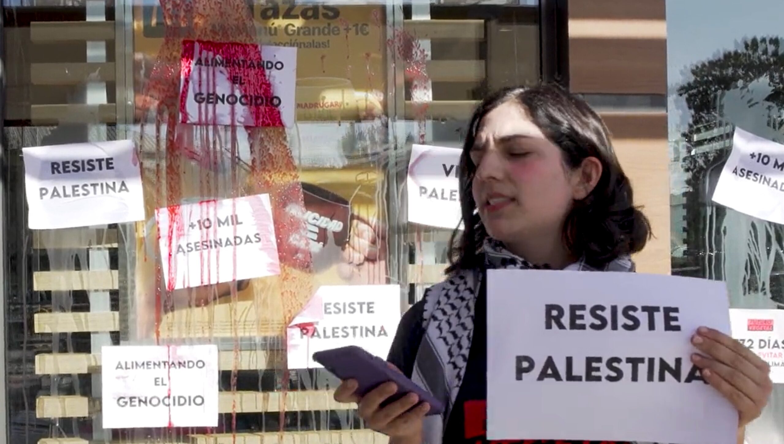 Protestamos contra McDonald’s para denunciar su apoyo al ejercito israelí.
